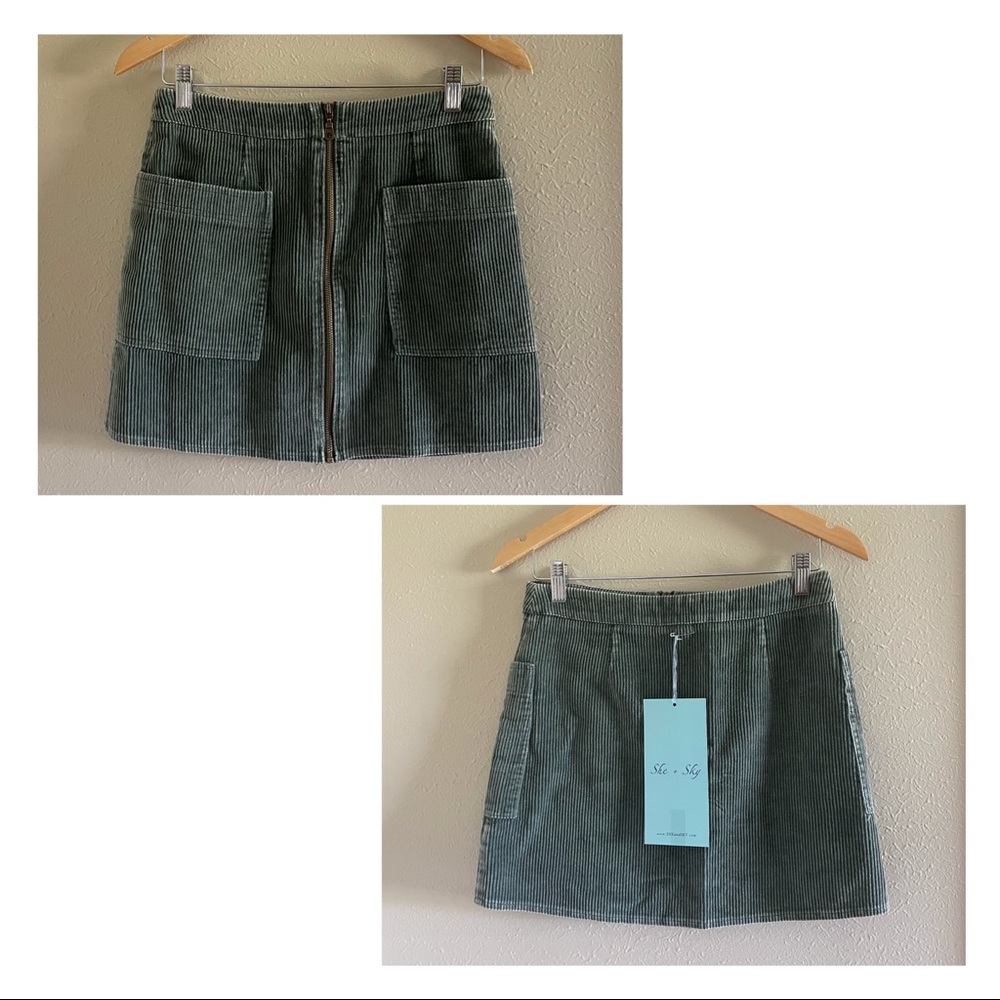 She + Sky Olive Corduroy Skirt, Size Small, NEW